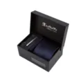 Ensemble de cravate rayée bleu marine pour homme avec boutons de manchette et pince à cravate - C9