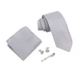 Conjunto de corbata de negocios gris para hombre con pañuelo gemelos y pinza de corbata. - Gris Plateado Texturizado
