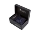Coffret cadeau cravate homme formelle avec cravate bleue foncée, boutons de manchette et pince. - C20
