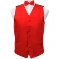 Herren roter Anzug Weste Fliege Set schmale Passform formelle Gilet für Party Hochzeit - S / Set (Rot)