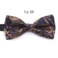 Blue paisley bow tie, classic flat-end tuxedo necktie for men wedding business formal wear. - TJ29 Dark Blue Gold Paisley
