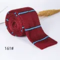 Men's maroon knit tie with blue stripes, casual flat-head retro woven necktie variant. - 161#