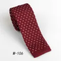 Burgundy knit necktie for men featuring a classic flat-end design and white dot patterns. - Burgundy & White Dots