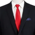 Men's business formal zipper tie set, red striped necktie with black suit and white shirt. - STJ127