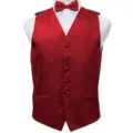 Men red suit vest with bow tie slim fit formal vest for party wedding tuxedo set - S / Set (Wine Red)