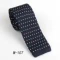 Men's Navy Blue Knitted Tie Flat Bottom White Dot Pattern Casual Business Necktie SKU M-107 - Dark Blue & White Dots