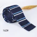 Men's navy blue knitted flat head necktie with blue and white stripes for casual wear. - 162#
