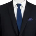 Men's solid navy blue business formal tie paired with black suit jacket and white shirt. - STJ130