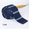 Knitted tie in dark blue with light blue stripes, casual mens flat-head necktie item. - 164#