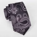 Schwarze Herren Krawatte mit Paisley Muster, elegante schmale Seidenkrawatte für Hochzeit. - A69