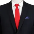 Men's business red zipper tie set with suit jacket and pocket square, professional formal wear. - STJ129