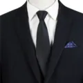 Men business formal black zipper tie with white shirt suit jacket and pocket square set. - STJ126
