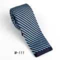 Men's blue and black striped flat-tip knit tie, stylish casual polyester necktie. - Blue & Black Striped