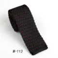 Men's black knit tie with red dots, flat tip polyester necktie for wedding, business and casual wear. - Black with Red Dots
