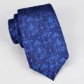 Blau gemusterte Krawatte für Herren, edles Damastmuster aus Polyester für Business und Freizeit. - A72