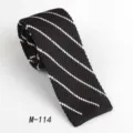 Black knitted necktie with white diagonal stripes for men, stylish flat bottom tie for business. - Black & White Striped
