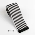 Black and white striped knitted tie for men, stylish flat bottom polyester fabric necktie. - Black & White Striped