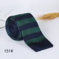 Men's knitted striped tie featuring a classic flat end design in blue and green colors. - #151