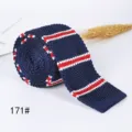 Men Knitted Necktie Navy Blue With Red And White Stripes Flat End Casual Neckwear - 171#