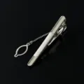 Silberne Herren Krawattenklammer mit Kette business formeller geometrischer Clip - M4