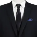 Men's black solid tie with white shirt and blue pocket square set, business suit accessory - STJ131