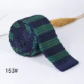 Men's blue and green striped knitted tie, flathead polyester silk necktie for weddings. - 153#