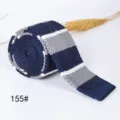 Men's knitted striped tie, blue, grey and white flat-head polyester necktie for wedding. - 155#