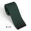Green knit tie for men, casual flat-bottom necktie with textured woven design, perfect for weddings. - Dark Green & Black