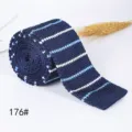Men's casual knitted necktie with blue and white stripes, flat head retro fashion tie. - 176#