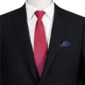 Men's red checkered business suit tie with pocket square, formal fashion necktie accessory. - STJ134