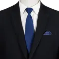 Men's business formal solid blue tie with pocket square set, classic gentleman suit accessory. - STJ148