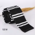 Classic black and white striped knitted tie for men, retro flat head design. Perfect style. - 181#