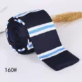 Men's stylish knitted striped flat tip necktie in navy blue for wedding and daily wear. - 160#