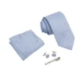 Conjunto de corbata formal para hombre con pañuelo gemelos y pisacravatas azul - Azul Blanco Geométrico