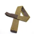 Men's knitted flat head necktie, brown with yellow geometric jacquard for formal business. - Brownish Yellow Geometric