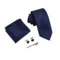 Conjunto de corbata azul pañuelo gemelos y pisacravatas para hombre de negocios formal - Azul Oscuro Micro Cuadrado