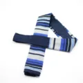 Men's knitted flat tie, blue and white striped design, stylish and casual neckwear variant. - Blue Light Blue White Stripe