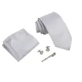 Conjunto de corbata formal de negocios para hombre plateada con pañuelo gemelos y pinza - Gris Plateado Patrón Griego