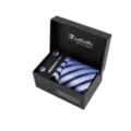 Coffret cadeau cravate homme rayée bleu avec boutons de manchette pince à cravate - K05