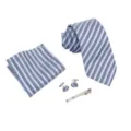 Conjunto de corbata a rayas para hombre de negocios con pañuelo gemelos y pisacravatas. - Azul Blanco Fino Rayado