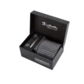 Coffret cadeau cravate homme d'affaires avec boutons de manchette et pince noire. - K08