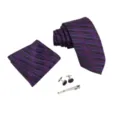 Set de corbata de negocios para hombre con pañuelo gemelos rayas onduladas púrpuras - Rosa Morado Rayas Onduladas