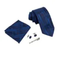 Conjunto de corbata pañuelo gemelos y pisacravatas con patrón geométrico azul - Azul Oscuro Líneas Geométricas