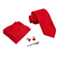 Set corbata hombre roja pañuelo gemelos alfiler de corbata negocio boda elegante formal - Rojo Sólido Sarga