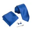 Conjunto de corbata azul a rayas con pañuelo de bolsillo y gemelos para hombre formal. - Azul Real Rayado