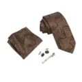 Conjunto de Corbata Paisley Marrón Pañuelo Gemelos y Pisa Corbatas Elegante - Marrón Estampado Paisley