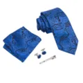 Conjunto de corbata paisley azul para hombre con pañuelo y gemelos para traje formal. - Azul Negro Estampado Paisley