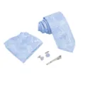Set de corbata paisley azul claro para hombre con pañuelo gemelos y pinza elegante. - Estampado de cachemira azul claro