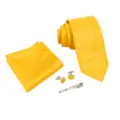 Set de corbata amarilla con pañuelo gemelos y pisacravatas para negocios formales sku - Amarillo Sarga