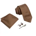 Conjunto corbata pañuelo gemelos pasador marrón hombre negocios elegante estilo formal - Marrón Sarga